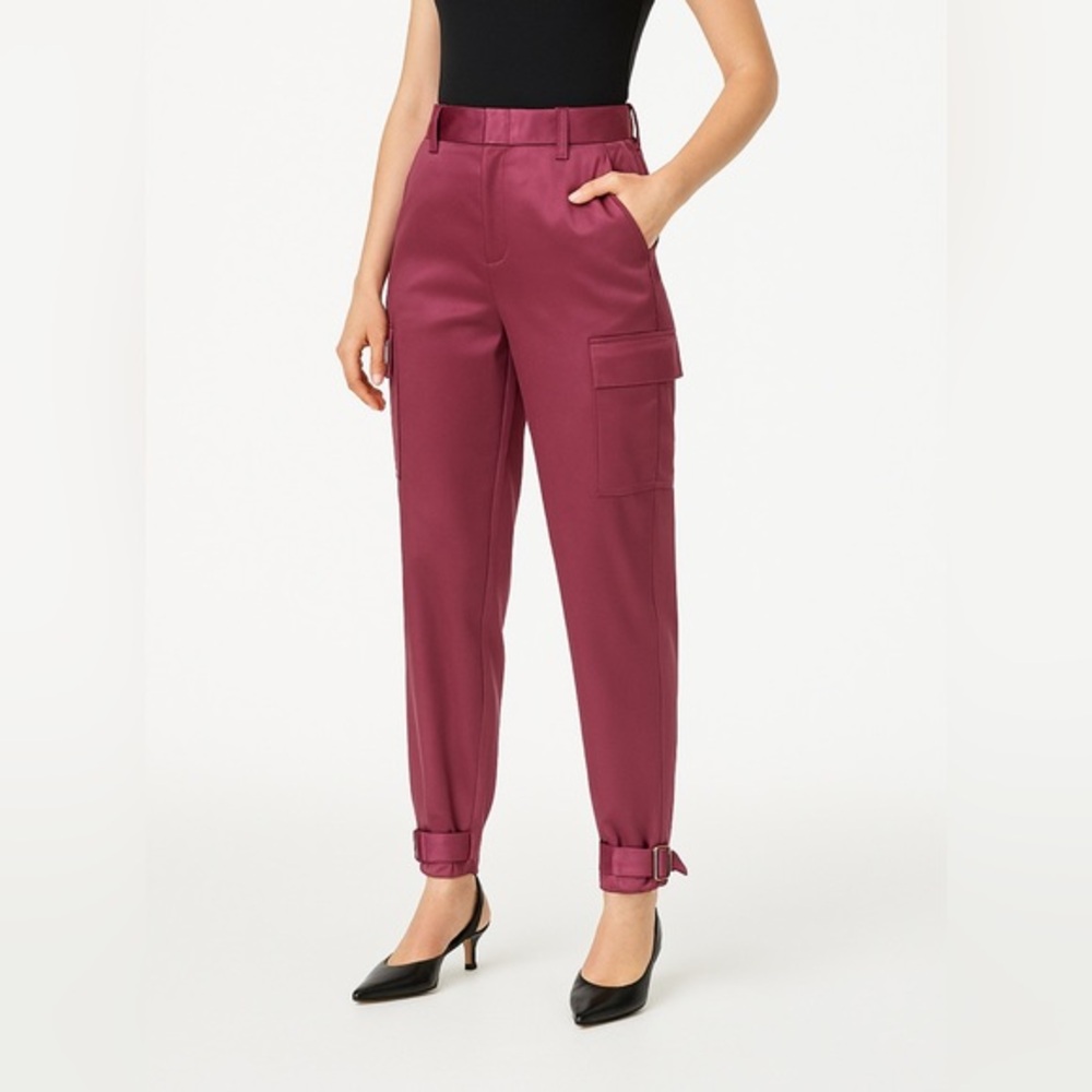 Babaton Satin‎ Cargo Pants Women’s Size 00 Burgundy Utility Trousers Y2K